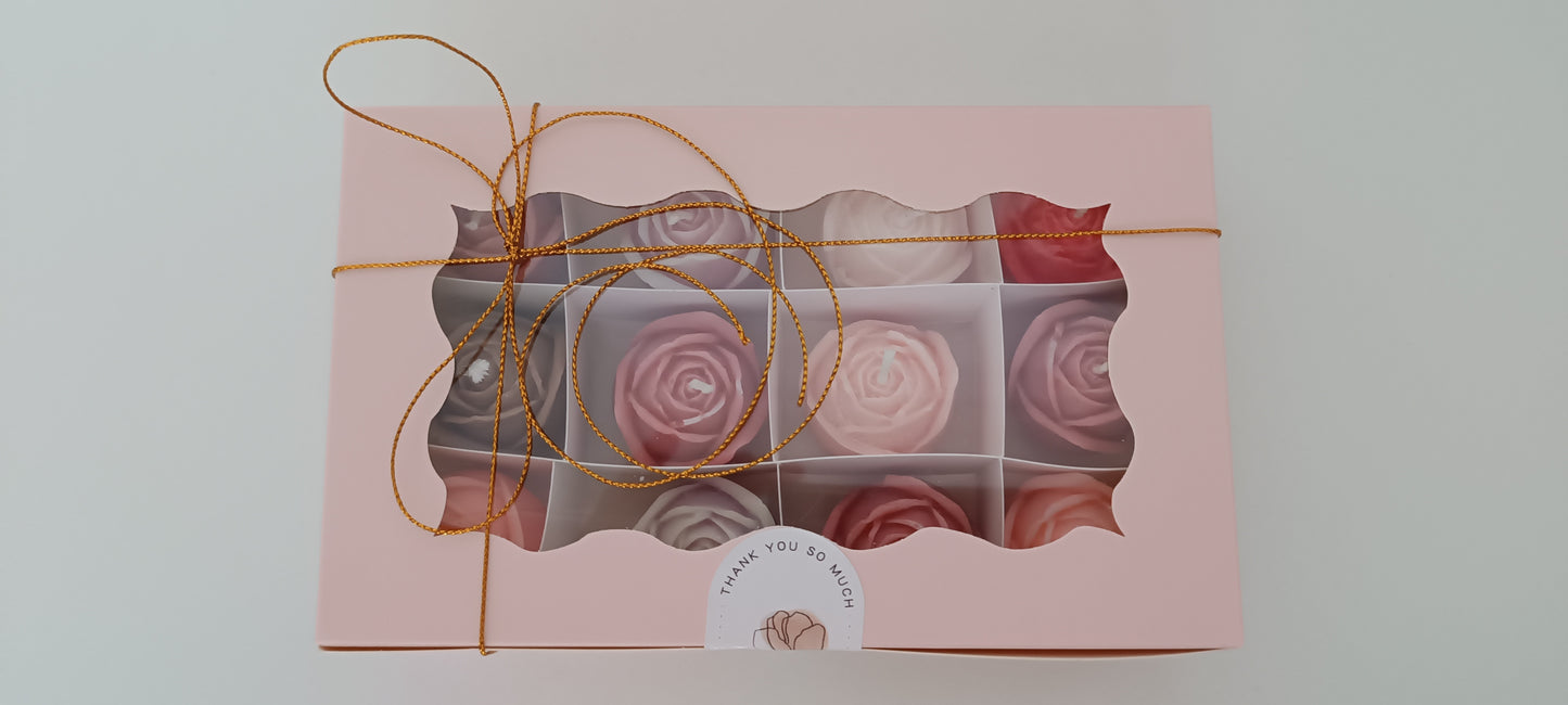 100% vegan 12 candles gift box for home your decor ideas, beautiful roses, soft colours for a relax and calm spaces