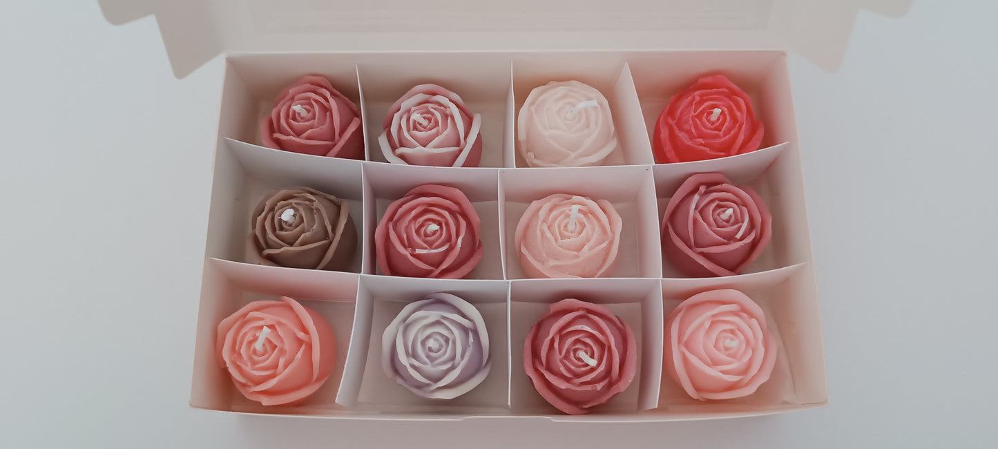 100% vegan 12 candles gift box for home your decor ideas, beautiful roses, soft colours for a relax and calm spaces