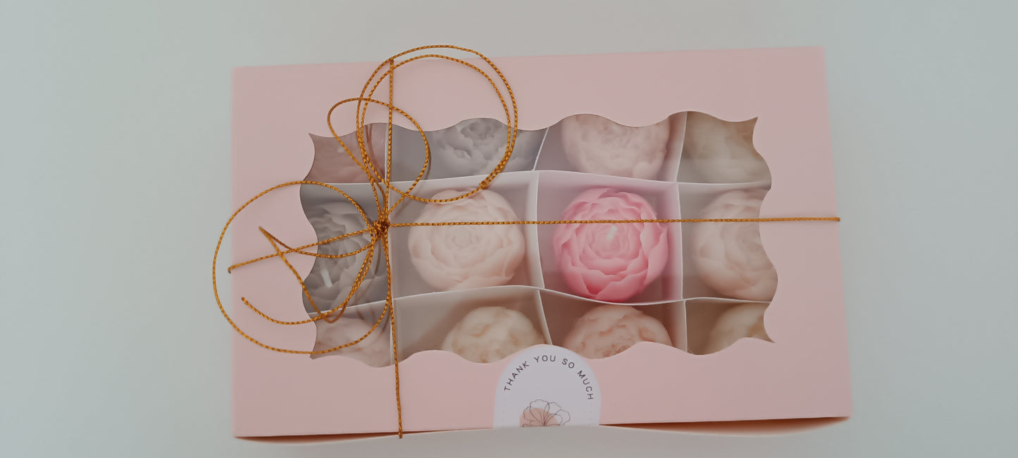 100% vegan candles gift box for home your decor ideas, beautiful peonies, soft colours to relax and calm spaces