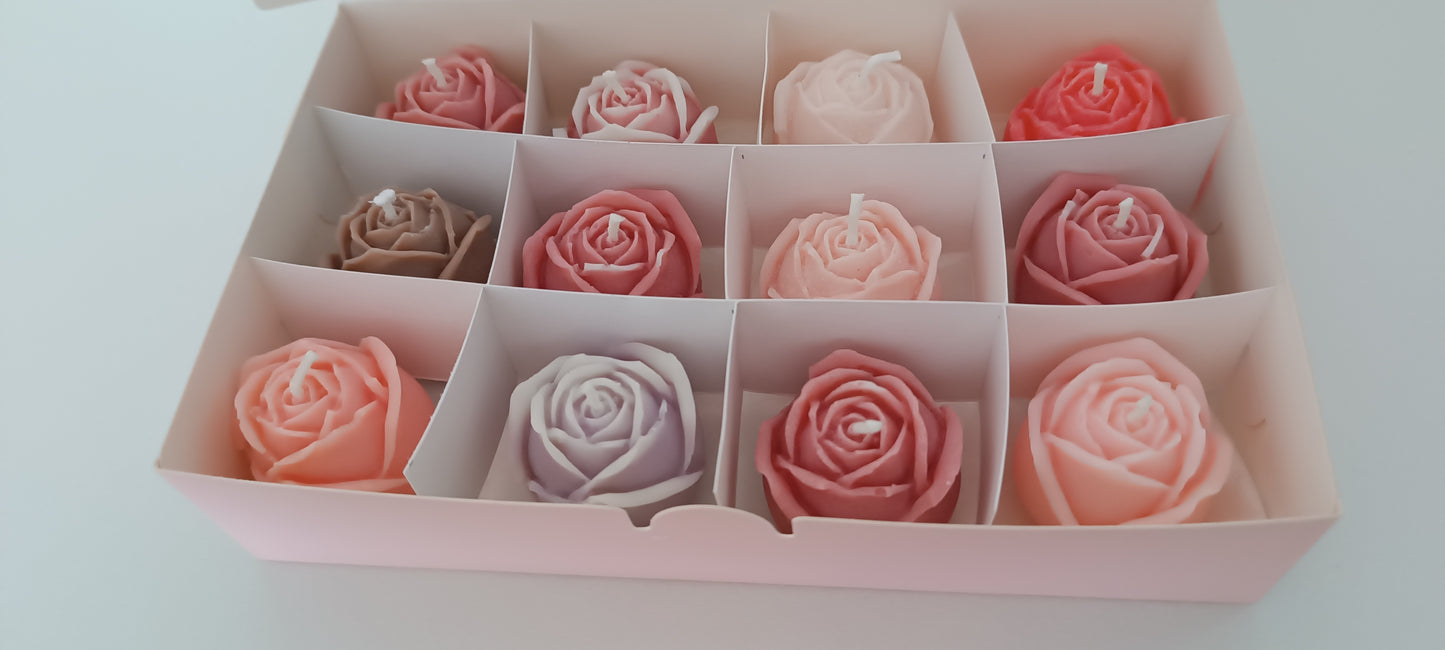 100% vegan 12 candles gift box for home your decor ideas, beautiful roses, soft colours for a relax and calm spaces