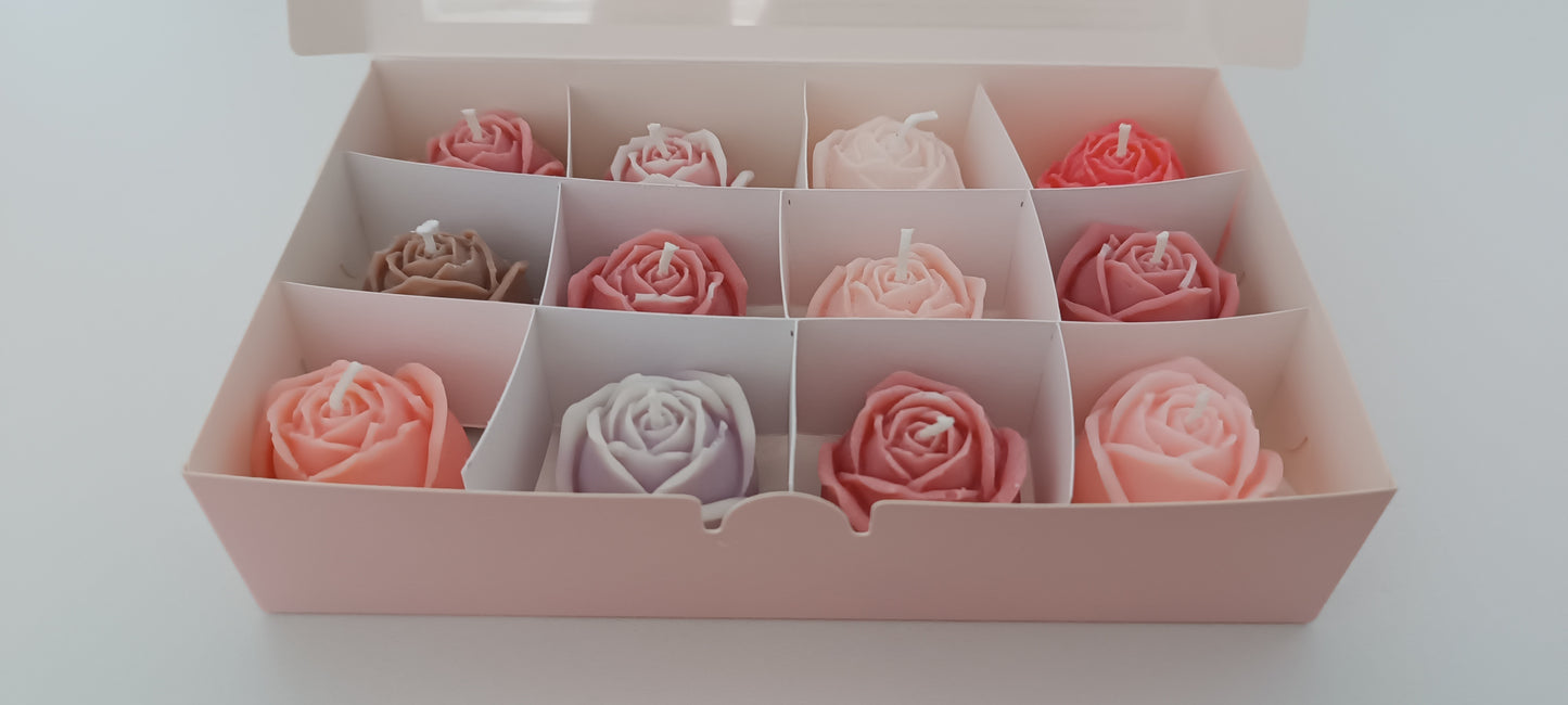 100% vegan 12 candles gift box for home your decor ideas, beautiful roses, soft colours for a relax and calm spaces