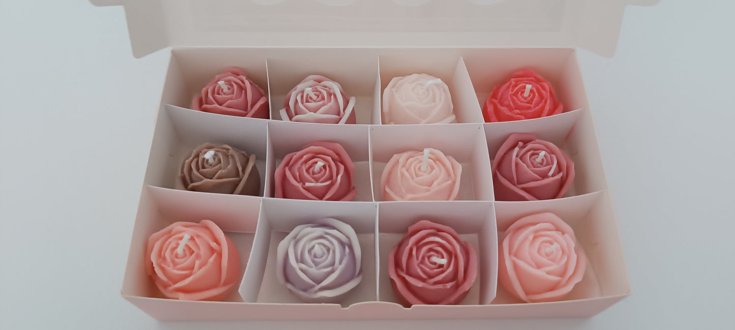 100% vegan 12 candles gift box for home your decor ideas, beautiful roses, soft colours for a relax and calm spaces
