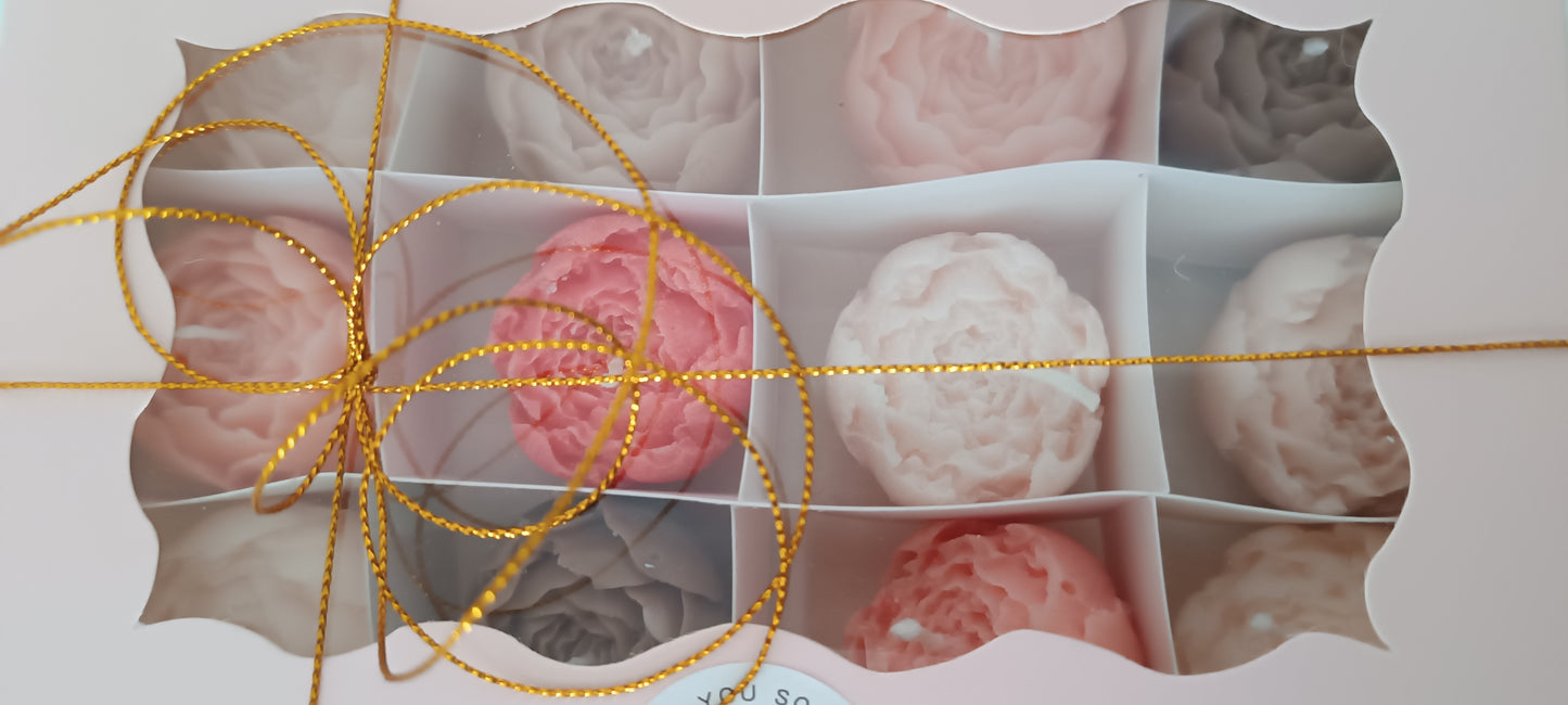 100% vegan candles gift box for home your decor ideas, beautiful peonies, soft colours to relax