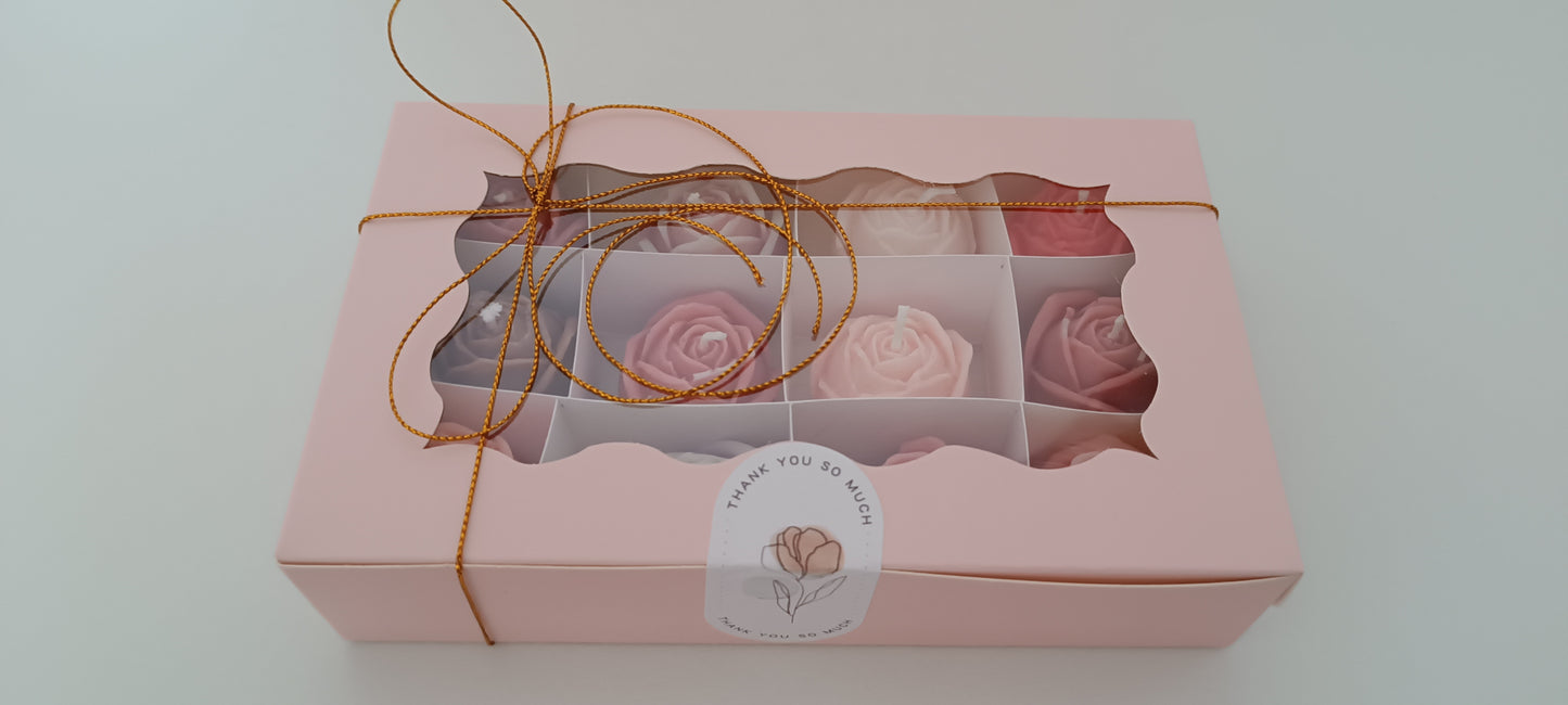 100% vegan 12 candles gift box for home your decor ideas, beautiful roses, soft colours for a relax and calm spaces