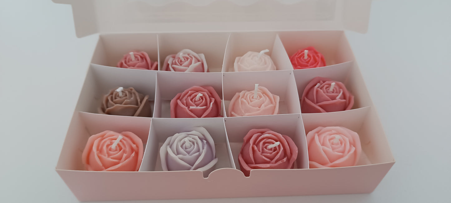 100% vegan 12 candles gift box for home your decor ideas, beautiful roses, soft colours for a relax and calm spaces