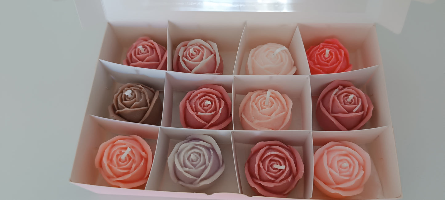 100% vegan 12 candles gift box for home your decor ideas, beautiful roses, soft colours for a relax and calm spaces